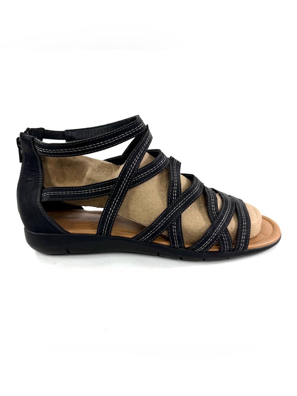 ComfortView KIM Women Size 12 Black Gladiator Flat Sandal Back Zip